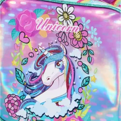 Eazy Kids-Back to School-17" Set of 4 School Bag Lunch Bag Activity Bag & Pencil Case Unicorn-Pink