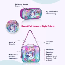 Eazy Kids-Back to School-17" Set of 4 School Bag Lunch Bag Activity Bag & Pencil Case Unicorn-Pink