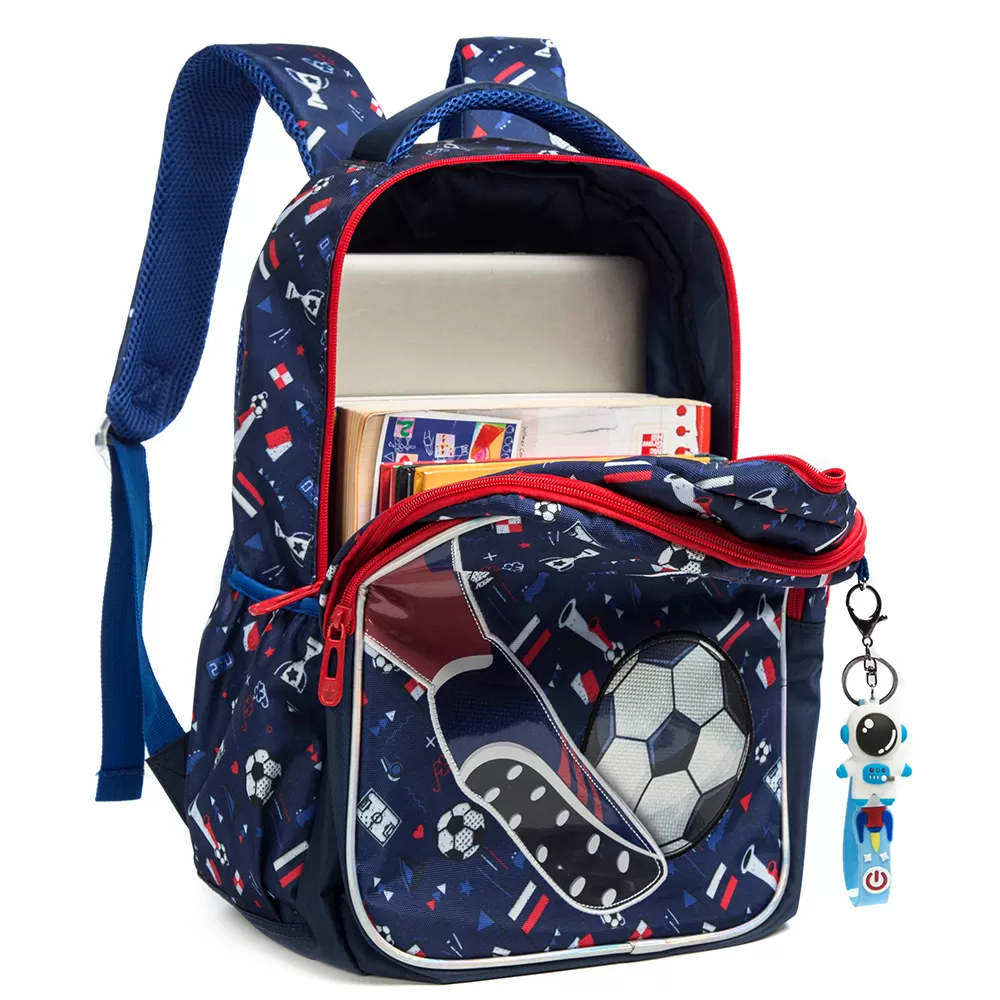 Eazy Kids 17Inch Set of 3 School Bag with Lunch Bag and Pencil Case Football - Blue