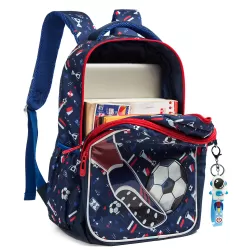 Eazy Kids 17Inch Set of 3 School Bag with Lunch Bag and Pencil Case Football - Blue