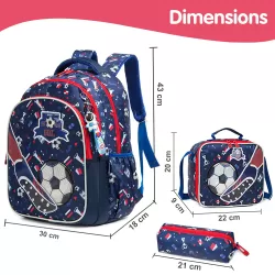 Eazy Kids 17Inch Set of 3 School Bag with Lunch Bag and Pencil Case Football - Blue