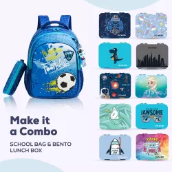 Eazy Kids-17" School Bag Lunch Bag Pencil Case Set of 3 Football-Blue