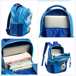 Eazy Kids-17" School Bag Lunch Bag Pencil Case Set of 3 Football-Blue