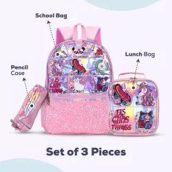 Eazy Kids-17" School Bag Lunch Bag Pencil Case Set of 3 Girl Things-Pink