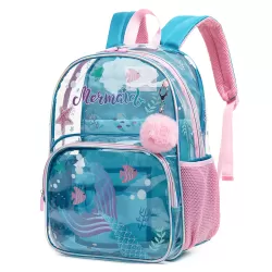 Eazy Kids 17Inch Set of 3 School Bag with Lunch Bag and Pencil Case Mermaid-Blue