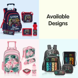 Eazy Kids 17Inch Set of 4 School Bag with Lunch Bag, Activity Bag and Pencil Case Gen Z Gamer - Black