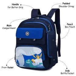 Eazy Kids Dino School Bag with Pencil Case - Dark Blue