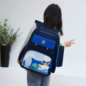 Eazy Kids Dino School Bag with Pencil Case - Dark Blue