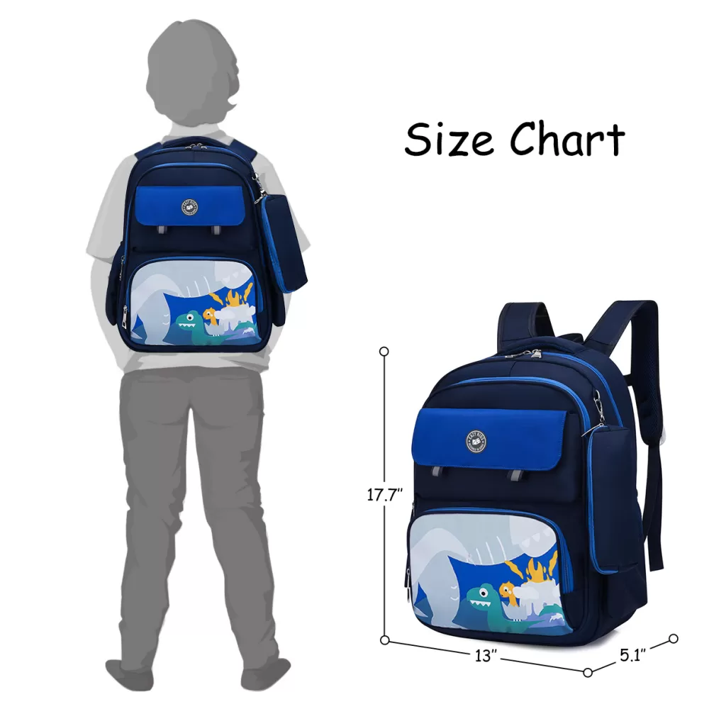 Eazy Kids Dino School Bag with Pencil Case - Dark Blue