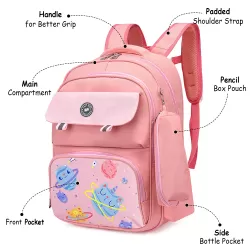 Eazy Kids Unicorn Planet School Bag with Pencil Case - Pink