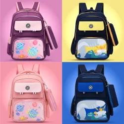 Eazy Kids Unicorn Planet School Bag with Pencil Case - Pink