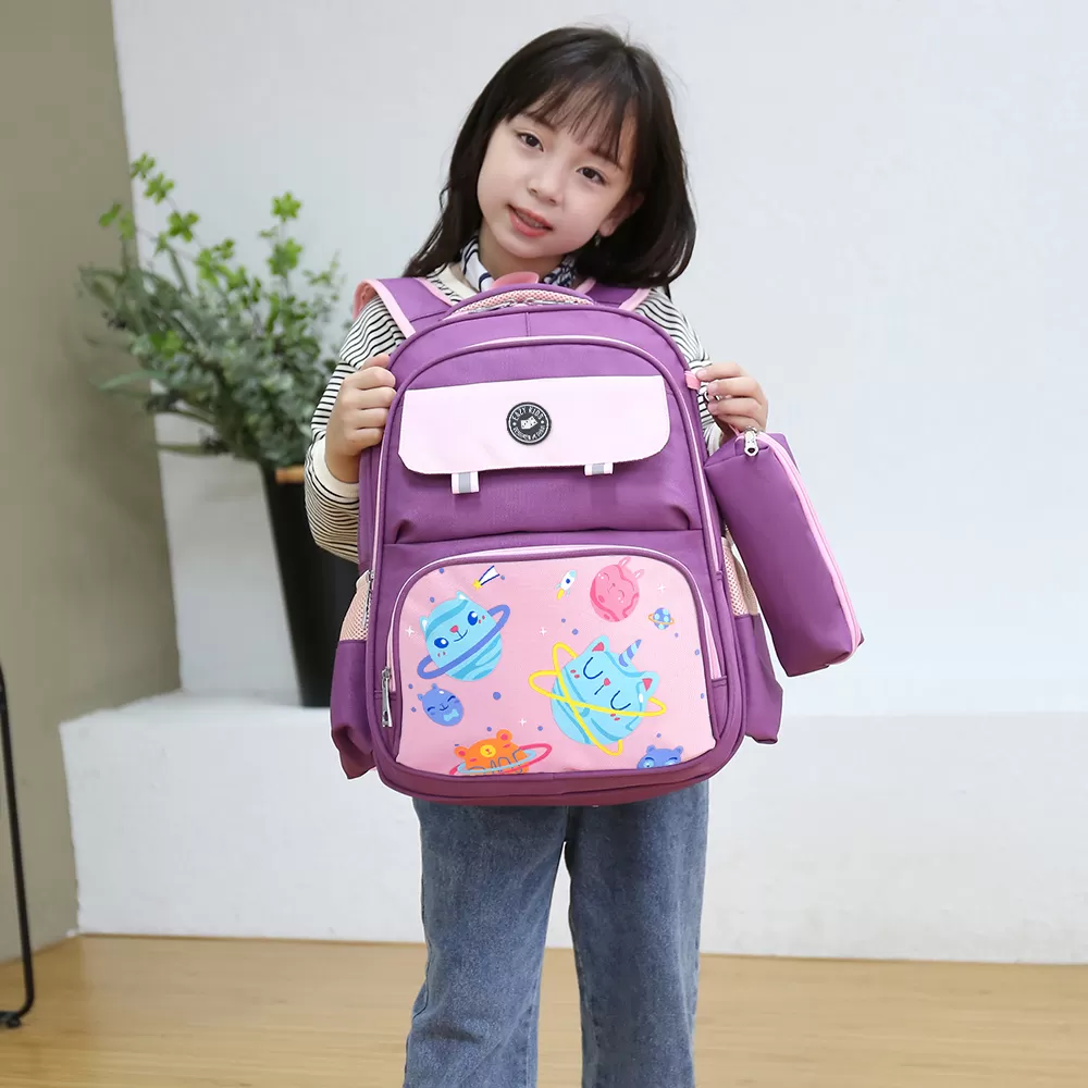 Eazy Kids Unicorn Planet school bag with Pencil Case - Purple