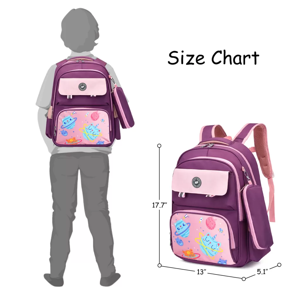 Eazy Kids Unicorn Planet school bag with Pencil Case - Purple