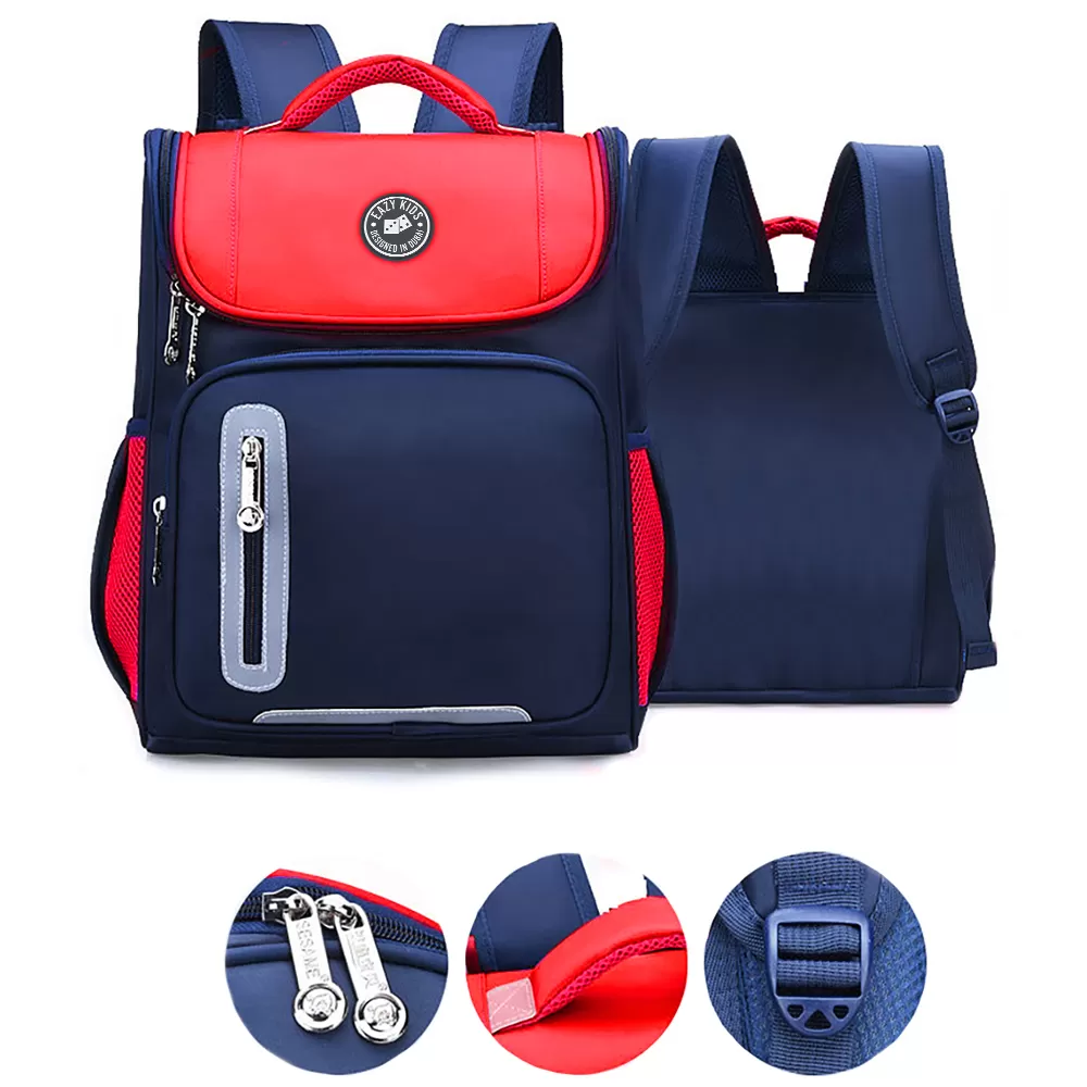 Eazy Kids Ergonomic School Bag - Red blue