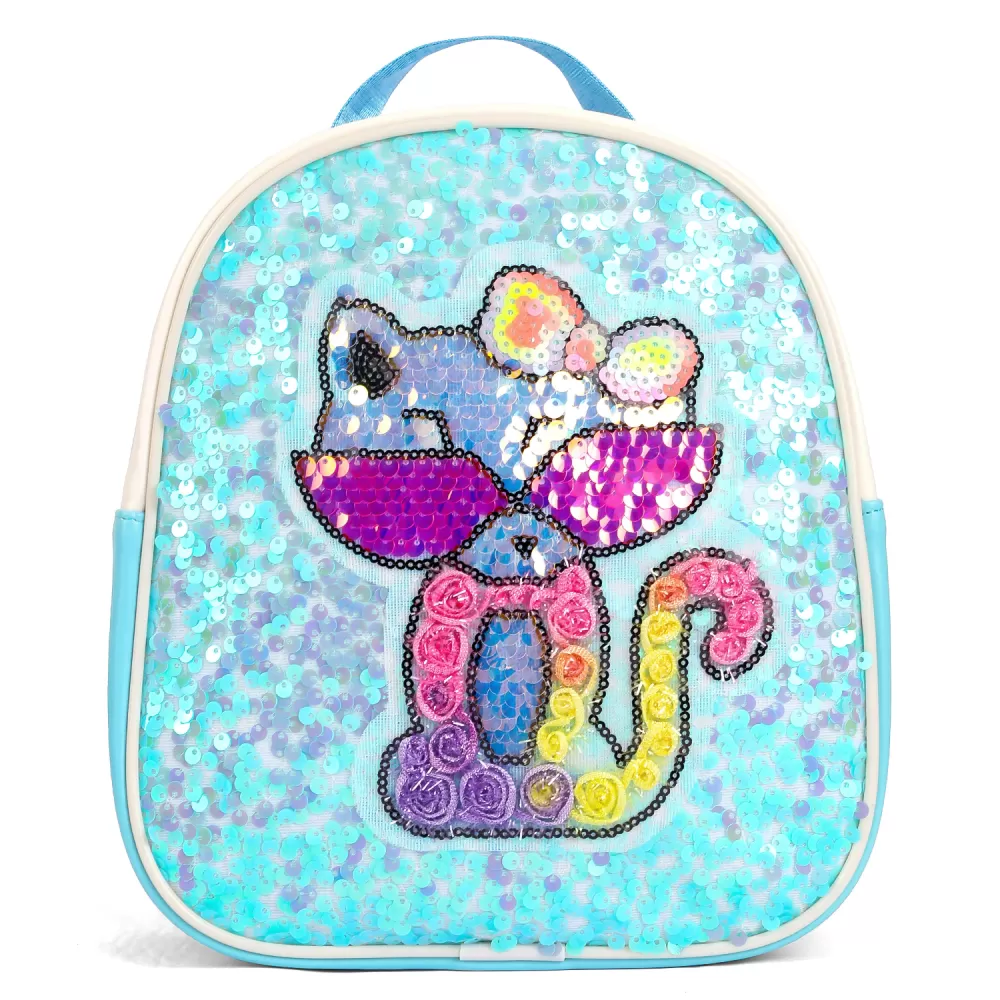 Eazy Kids-Sequin School Backpack-Cat Green