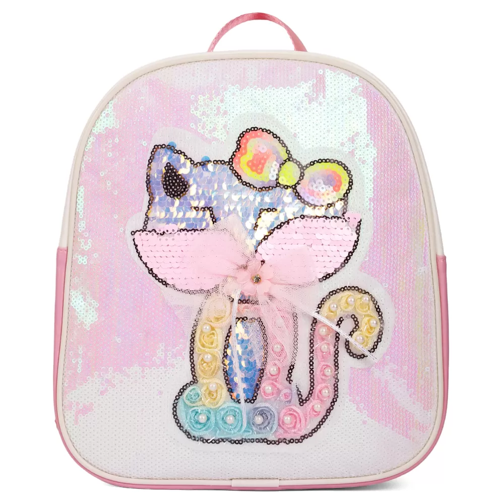 Eazy Kids-Sequin School Backpack-Cat Pink