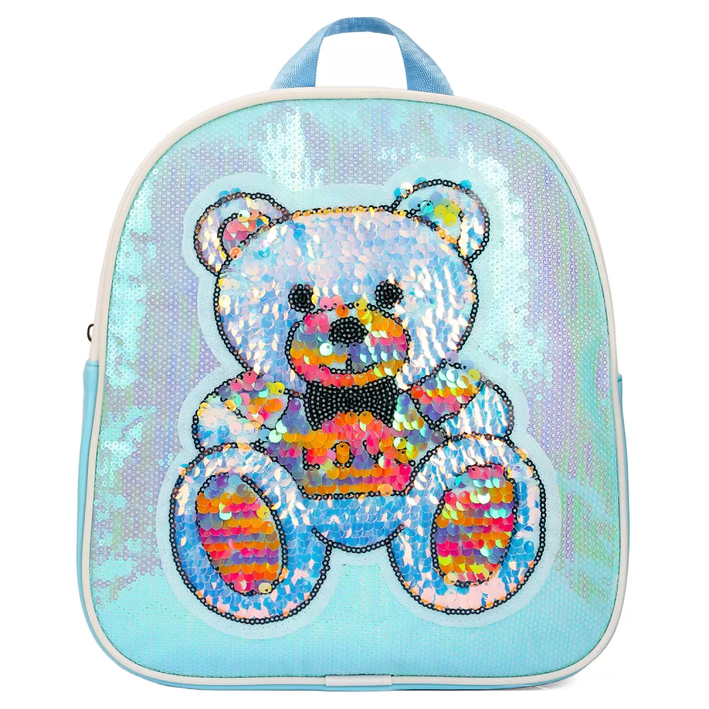 Eazy Kids-Sequin School Backpack-Teddy Green