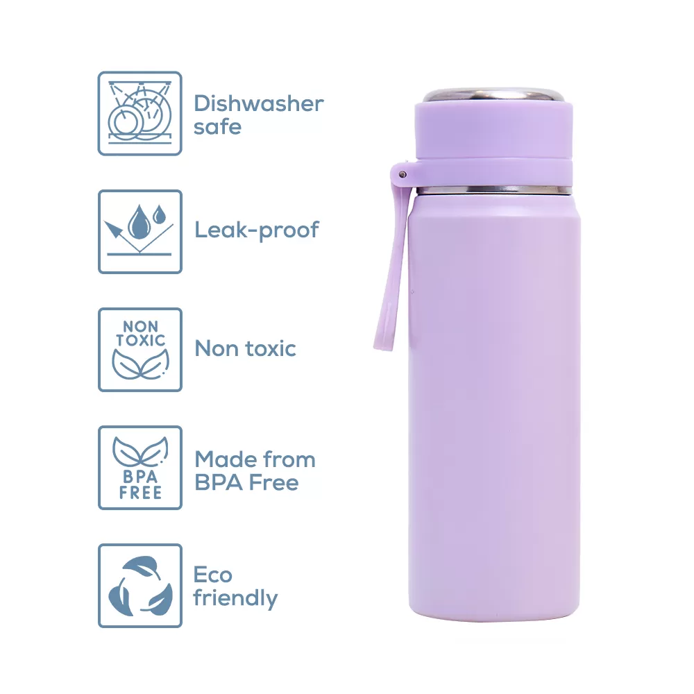 Eazy Kids Double Wall Insulated Sports Water Bottle - Purple, 450ml