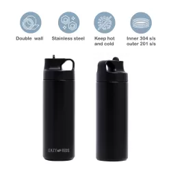 Eazy Kids Double Wall Insulated Sports Water Bottle - Black, 550ml