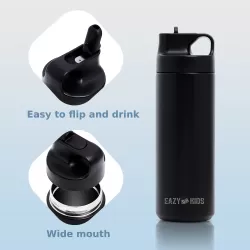 Eazy Kids Double Wall Insulated Sports Water Bottle - Black, 550ml