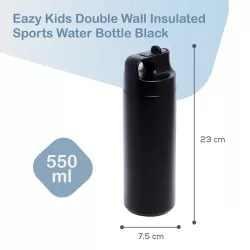 Eazy Kids Double Wall Insulated Sports Water Bottle - Black, 550ml