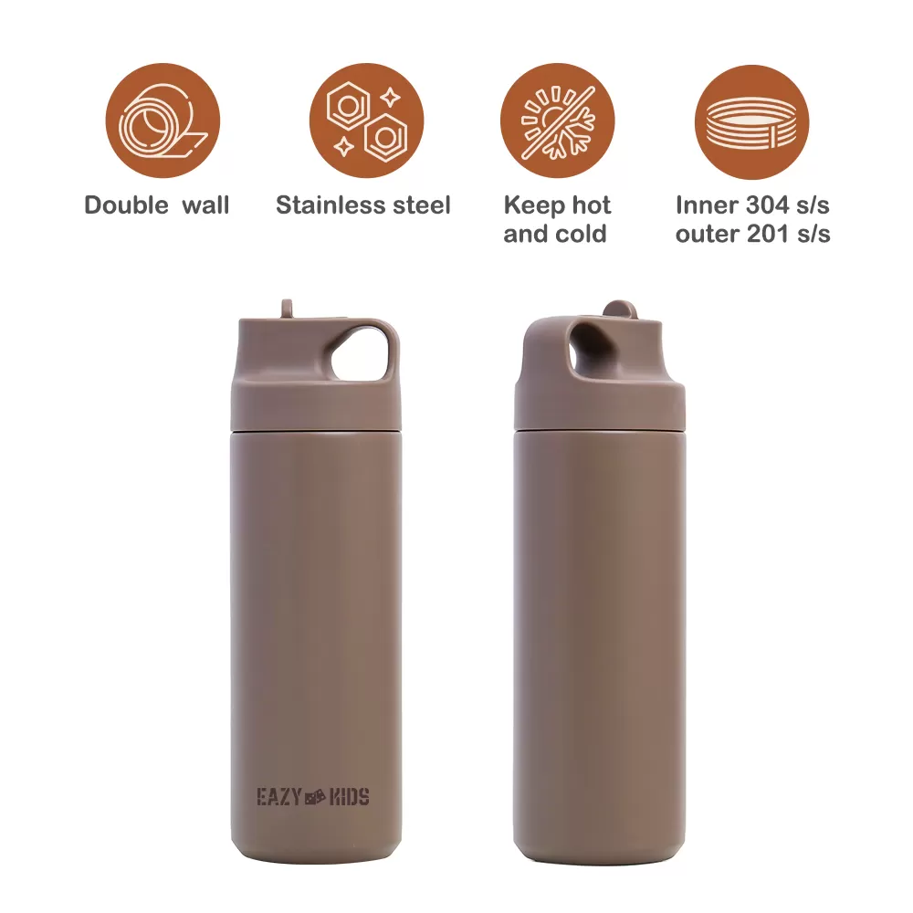 Eazy Kids Double Wall Insulated Sports Water Bottle - Khaki, 550ml