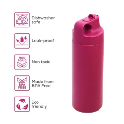 Eazy Kids Double Wall Insulated Sports Water Bottle - Pink, 550ml