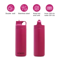 Eazy Kids Double Wall Insulated Sports Water Bottle - Pink, 550ml