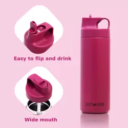 Eazy Kids Double Wall Insulated Sports Water Bottle - Pink, 550ml