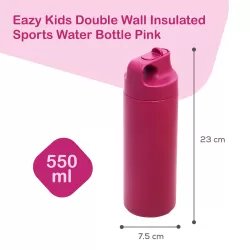 Eazy Kids Double Wall Insulated Sports Water Bottle - Pink, 550ml