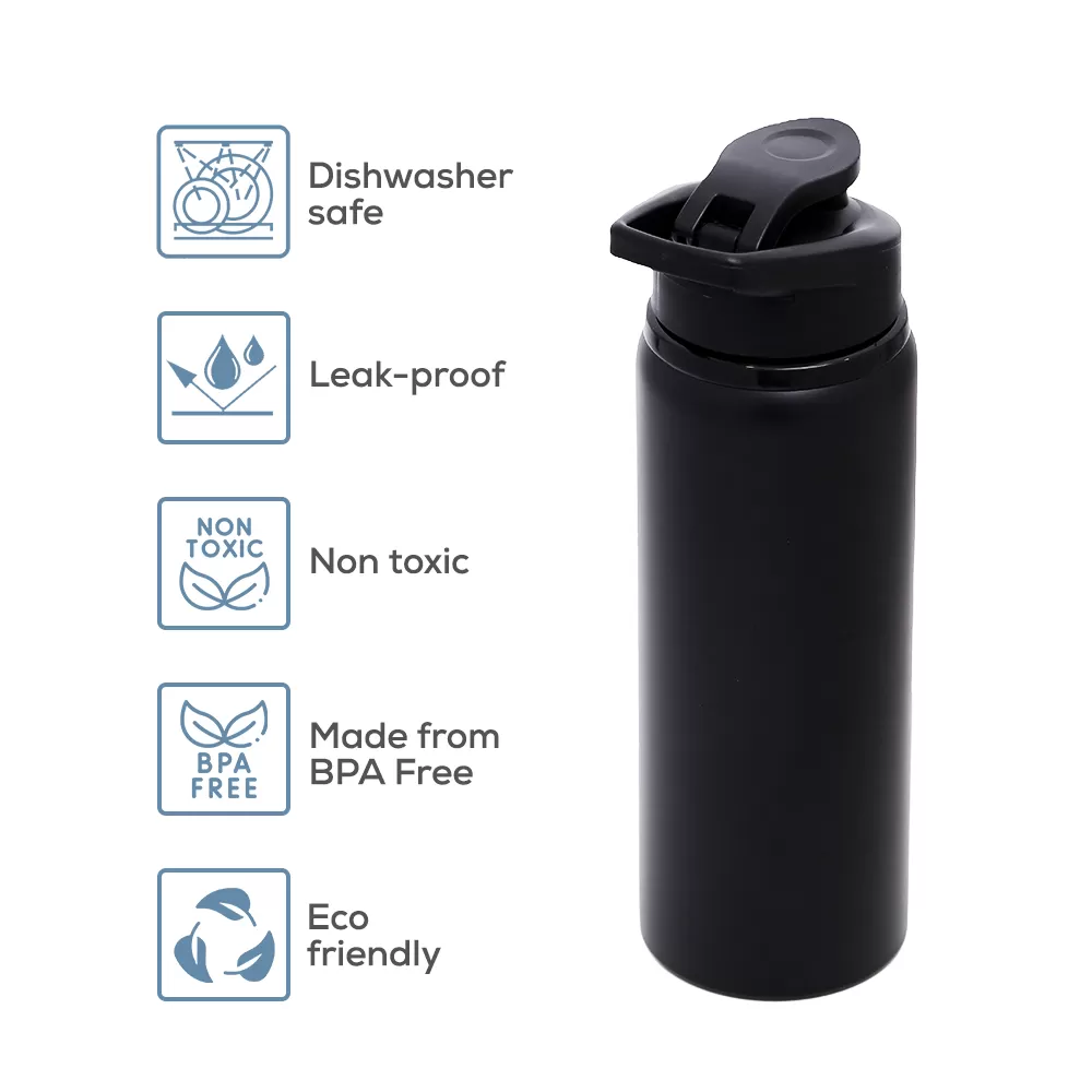 Eazy Kids Stainless Steel Sports Water Bottle - Black, 700ml