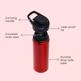 Eazy Kids Stainless Steel Sports Water Bottle - Red, 700ml