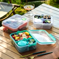 Eazy Kids 3/4/5 Compartment Convertible 1250ml Bento Lunch Box with 150ml Gravy Bowl - Green