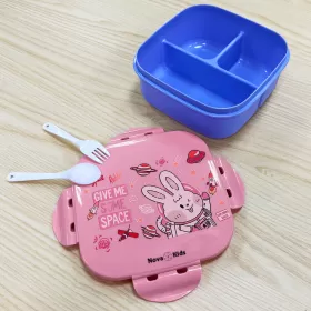 Eazy Kids Square 1000ml Bento Lunch Box - Rabbit Pink