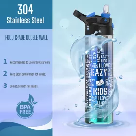 Eazy Kids Double wall Stainless Steel Water Bottle-Blue (530ml)