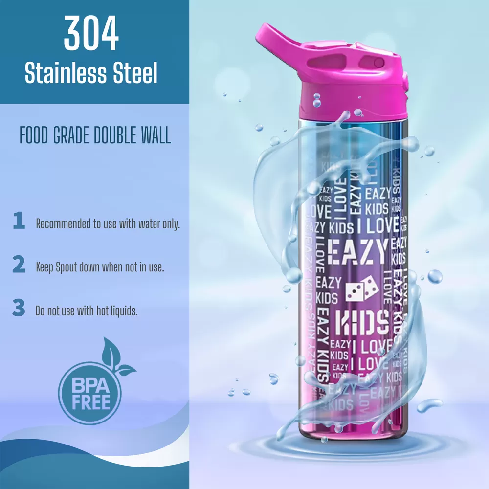 Eazy Kids Double wall Stainless Steel Water Bottle-Pink(530ml)