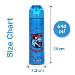 Eazy Kids Double Wall Insulated Steel Water Bottle with Spray Dinosaur Blue, 640ml