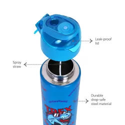 Eazy Kids Double Wall Insulated Steel Water Bottle with Spray Dinosaur Blue, 640ml