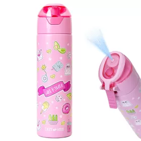 Eazy Kids Double Wall Insulated Steel Water Bottle with Spray Girl Power Pink, 640ml