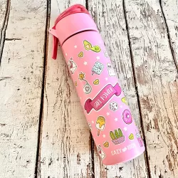 Eazy Kids Double Wall Insulated Steel Water Bottle with Spray Girl Power Pink, 640ml