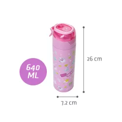 Eazy Kids Double Wall Insulated Steel Water Bottle with Spray Girl Power Pink, 640ml