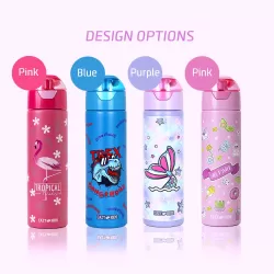 Eazy Kids Double Wall Insulated Steel Water Bottle with Spray Girl Power Pink, 640ml