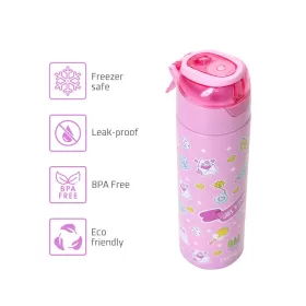 Eazy Kids Double Wall Insulated Steel Water Bottle with Spray Girl Power Pink, 640ml