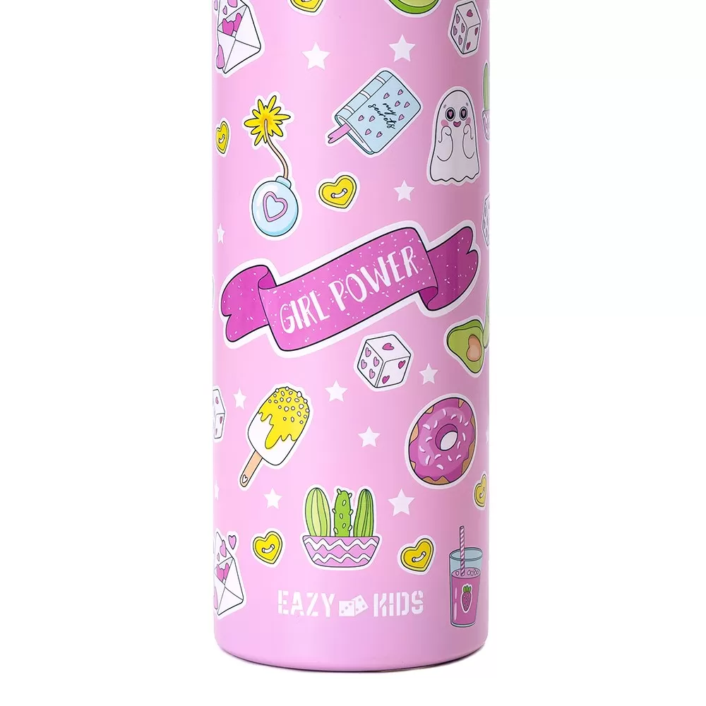 Eazy Kids Double Wall Insulated Steel Water Bottle with Spray Girl Power Pink, 640ml