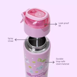 Eazy Kids Double Wall Insulated Steel Water Bottle with Spray Girl Power Pink, 640ml