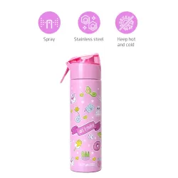 Eazy Kids Double Wall Insulated Steel Water Bottle with Spray Girl Power Pink, 640ml