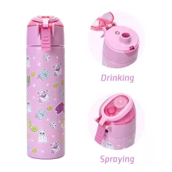 Eazy Kids Double Wall Insulated Steel Water Bottle with Spray Girl Power Pink, 640ml