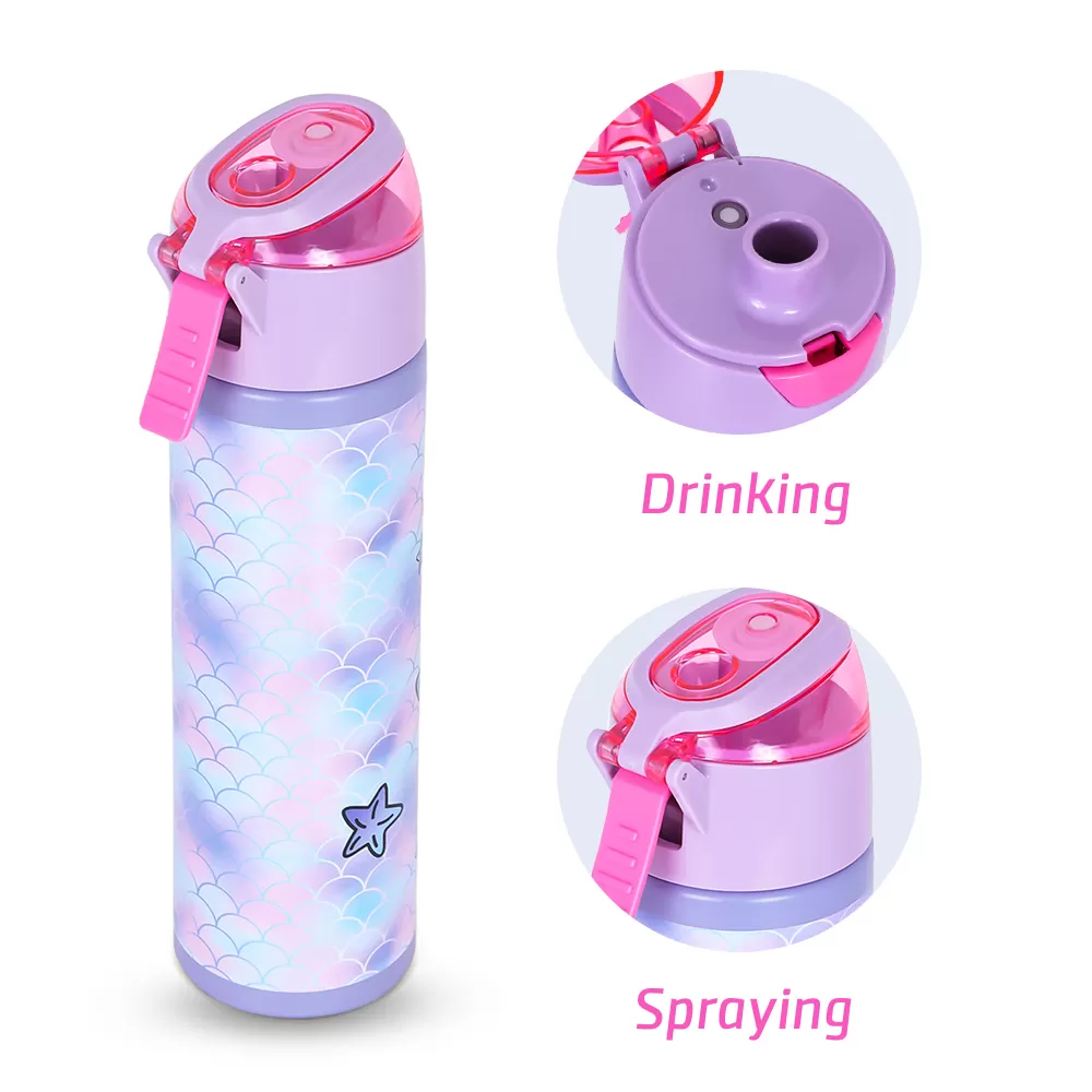 Eazy Kids Double Wall Insulated Steel Water Bottle with Spray Mermaid Pink, 640ml