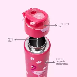 Eazy Kids Double Wall Insulated Steel Water Bottle with Spray Tropical Pink, 640ml