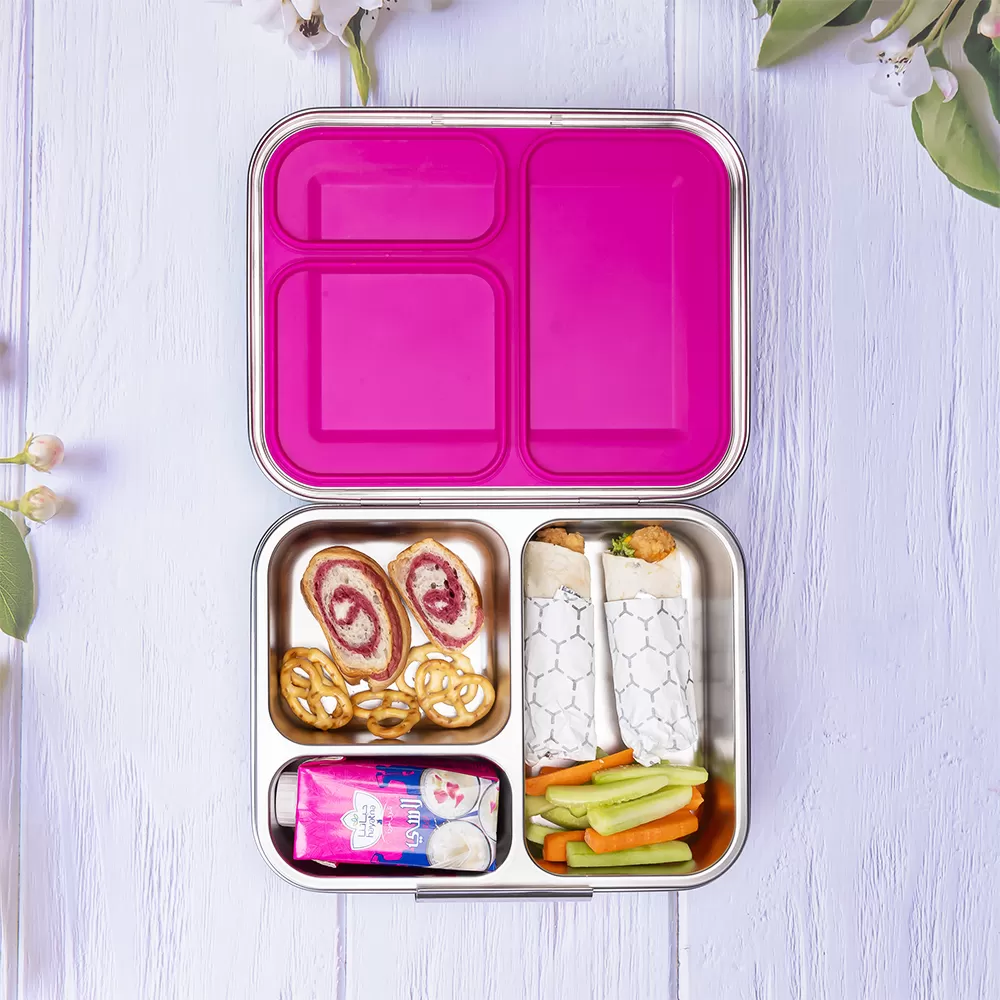 Eazy Kids 3 Compartment Bento Steel Lunch Box - Pink